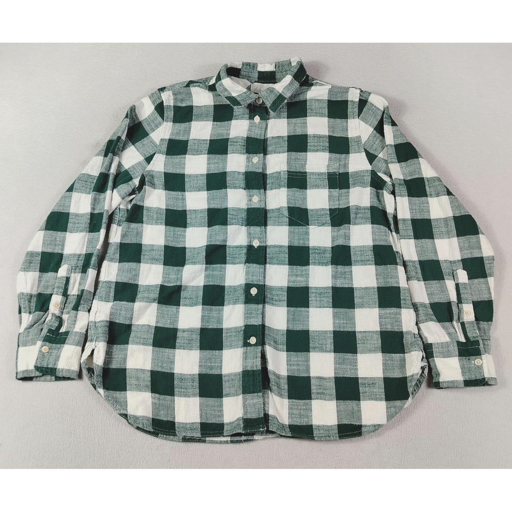 J.Crew Shirt Womens 8 Green White Buffalo Check Flannel Classic Cabincore Winter